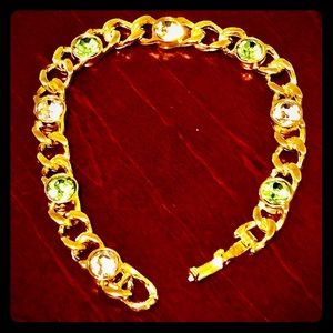 Gold Green Crystal Jeweled Bracelet